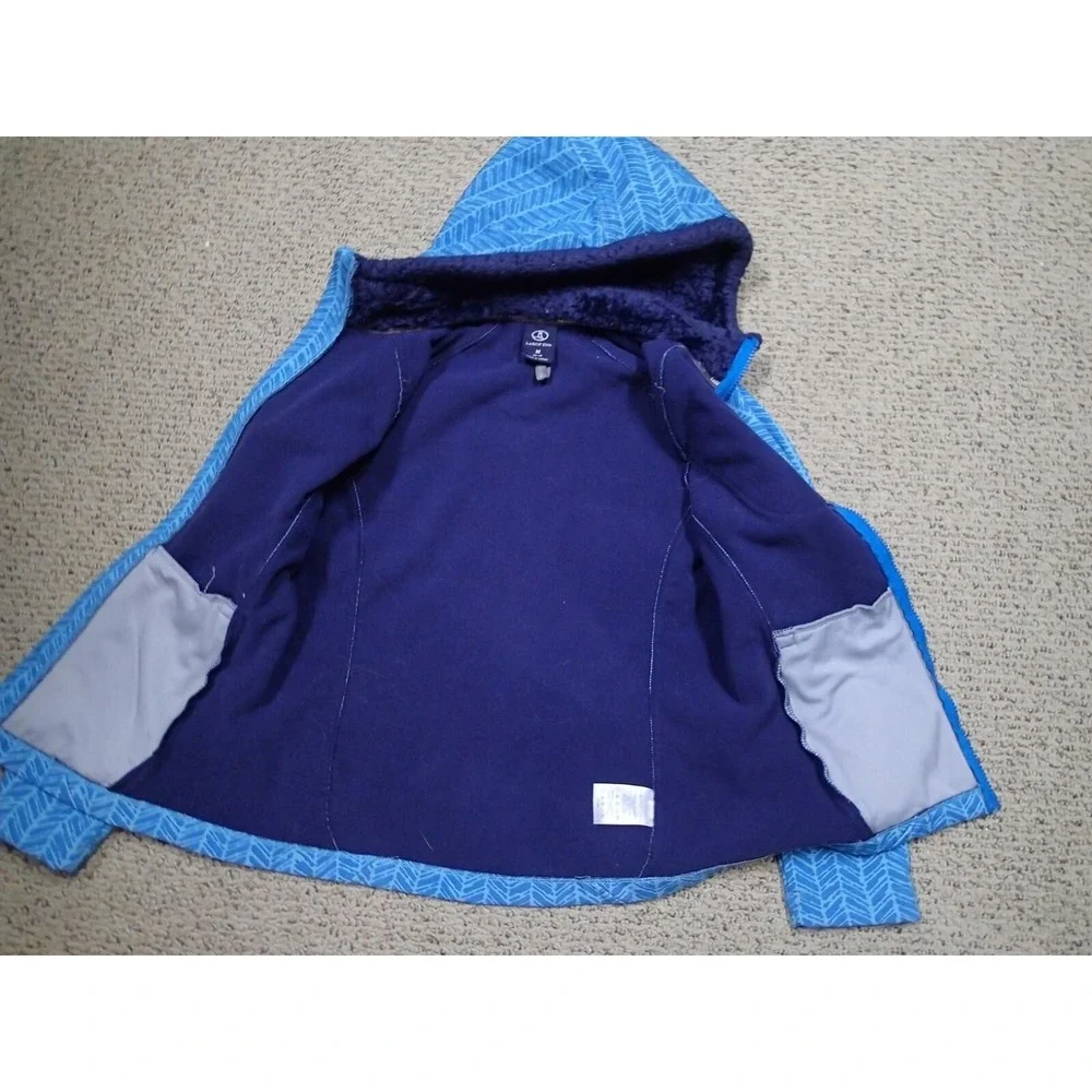 Lands End Softshell Jacket Girls Medium‎ 10/12 Blue Excellent Sherpa Hood Fleece